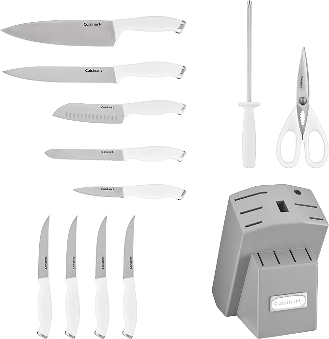 Cuisinart C77SSW-12PG Color Pro Collection 12 Piece Knife Block Set, White with Grey Block