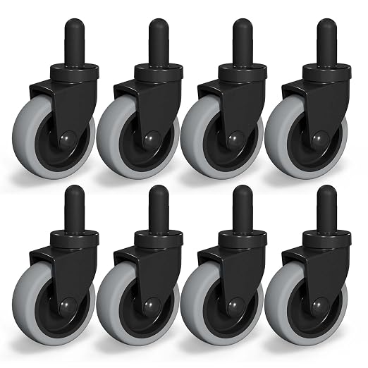 AAGUT Mop Bucket Replacement Casters 3" Set of 8 | Swivel Bayonet Caster Wheels fits Rubbermaid Commercial Models & WaveBrake, Thermoplastic Rubber Black (Floor Safe)