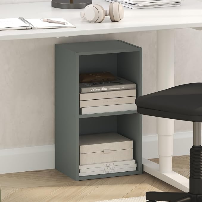 Furinno PASIR Book Shelf, 2-Tier Modern Bookshelf, Open Shelves Bookcase 9 x 12 x 21, Easy Assembly, for Living Room, Bedroom, Home Office, Sage Green