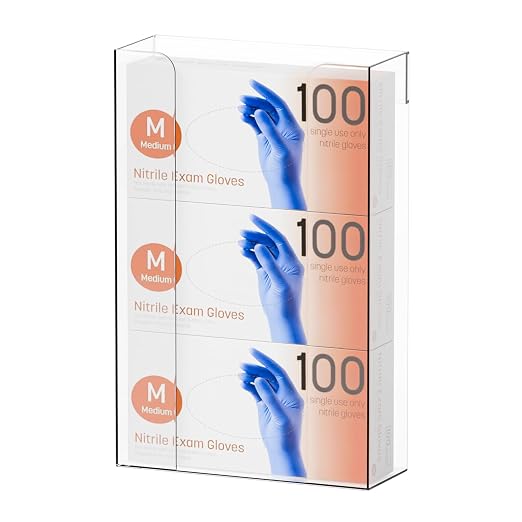 Yieach Acrylic Glove Box Holder Wall Mount With Adhesive,No Drilling Disposable Medical Rubber Glove Holder on Wall & Hanging Hospital Hair Net,Mask,Latex Gloves Dispenser,Gloves Rack & Storage,Clear
