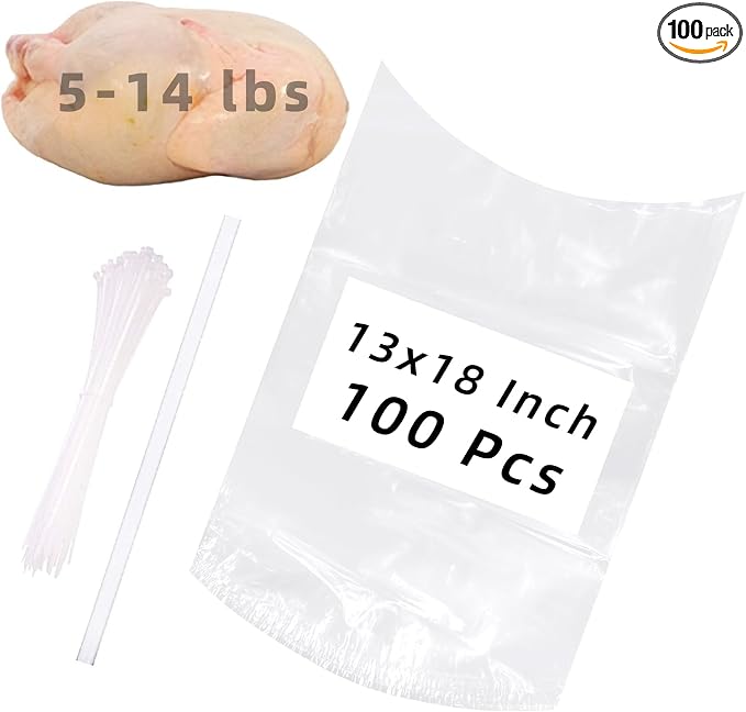 Poultry Shrink Bags,100 Pcs 13x18 Chicken Bags Heat Shrink Poultry Bag for Freezer
