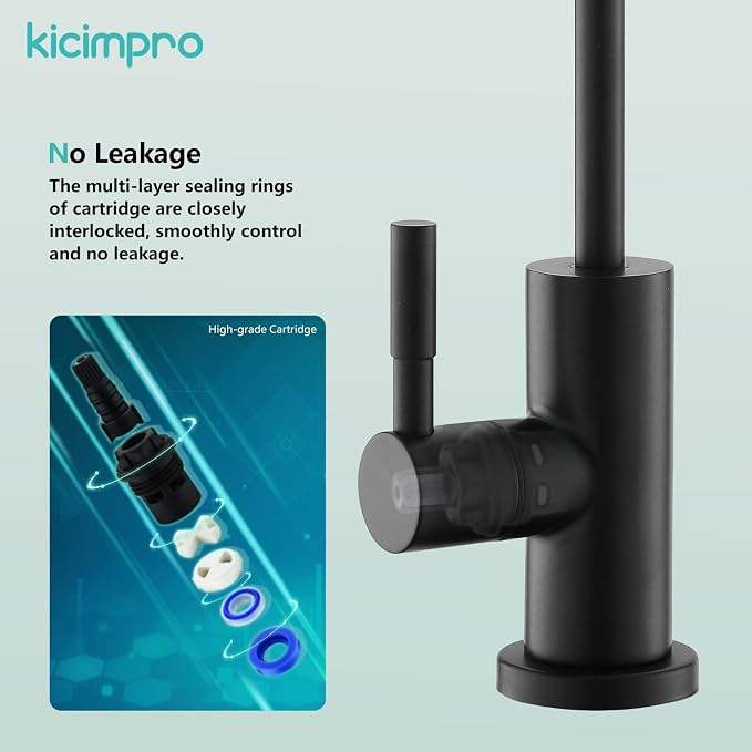 Kicimpro Stainless Steel Matte Black Finish RO Faucet Kitchen Water Filter Faucet for 0.59-1.37 Inches Sink Holes, 10.3 Inches Height Bar Sink Faucet | Lead-Free SUS304, 360 Swivel, Fits 1/4 & 3/8 RO Connectors, Leak-Proof Seal