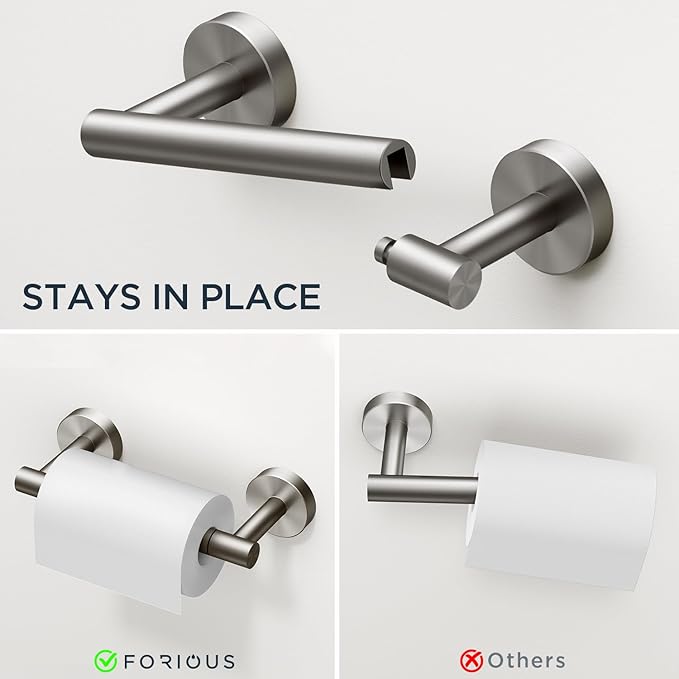 FORIOUS Bathroom Hardware Accessories Set, SUS304 Stainless Steel Towel Bar Set, Modern Towel Racks Holder for Bathroom, Toilet Paper Holder Wall Mounted 4 Pieces(24" Bar, Brushed Nickel)