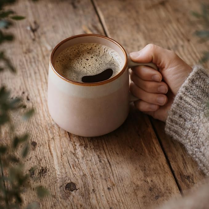 Ava Nord Large Stoneware Ceramic Coffee Mugs Set of 4-16 oz - Rose Sand | Lead-Free, Non-Toxic, Freezer - Microwave & Dishwasher Safe, Comfortable Handle, Aesthetic Nordic Design for Tea, Cappuccino