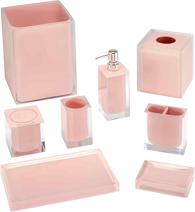 Izod - Accessory Set, Resin Toothbrush Holder & Soap Dispenser/Lotion Pump, Solid Home Decor, Dorm Room Essentials (Marina Collection, Pink)