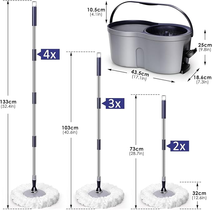 Spin Mop and Bucket Set,Masthome EasyWring Microfiber Spin Mop with 3 Mop Pads,Pedal Spinning Mops and Bucket with Wringer Set for Floor Cleaning - Home & Office Suitable