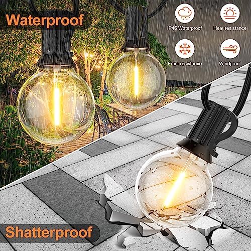 GPATIO Outdoor String Lights - 30FT Waterproof Patio Lights with 15+1 Dimmable Globe Bulbs 2700k Shatterproof for Backyard Gazebo Porch Garden