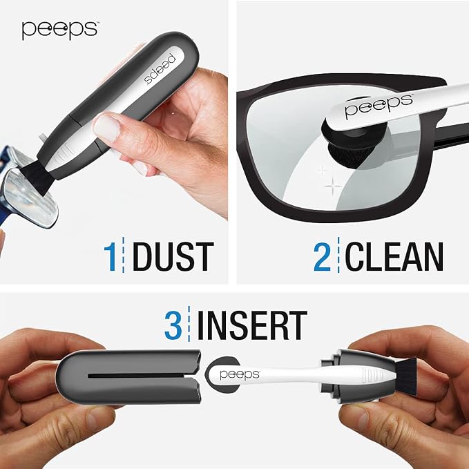 Peeps Glasses Cleaner - for Eyeglasses, Reading Glasses, and More - Lens Cleaner with Carbon Microfiber Tech-Injected Black-2 Count (Pack of 1)
