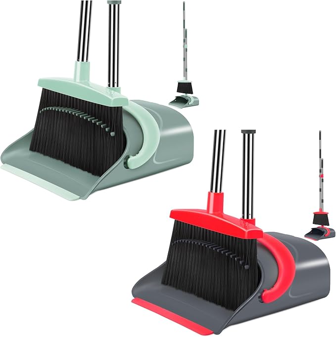 Green & Red Broom with Dustpan Combo Set