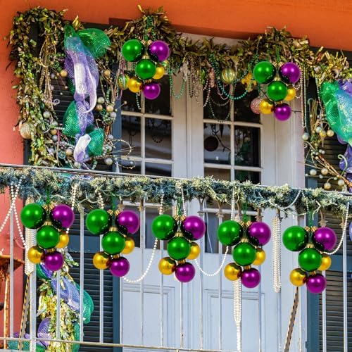 Roowest 4 Sets Plastic Large Christmas Ball Ornaments for Tree Balls Cluster Pre Strung Xmas Tree Decorations 2" to 2.8" Christmas Balls Ornaments for Hanging (Purple,Green,Gold)