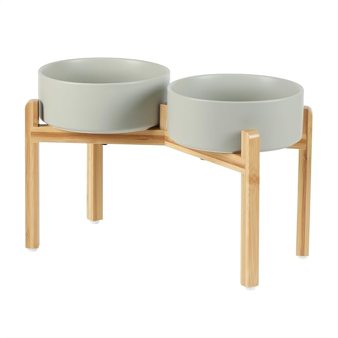 Havniva Dog Bowls Elevated, Ceramic Dog Food and Water Bowl Set | 8.3” Raised Dog Food Bowl, Elevated Dog Bowls with Bamboo Stand, Non-Slip Dog Water Bowl for Large Dog, Large Capacity