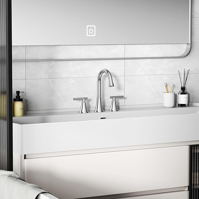 Bathroom Faucets for Sink 3 Hole, Hurran Chrome Bathroom Sink Faucet with Pop-up Drain and Supply Lines, Stainless Steel Lead-Free Widespread Faucet for Vanity RV Farmhouse, 2 Pack