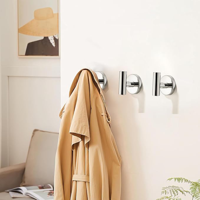 Wall Mounted Bathroom Towel Hooks for Hanging Clothes,Hat,3 Pack Polished Nickel Coat Hook Robe Hooks.Suitable for Hotels and bathrooms.