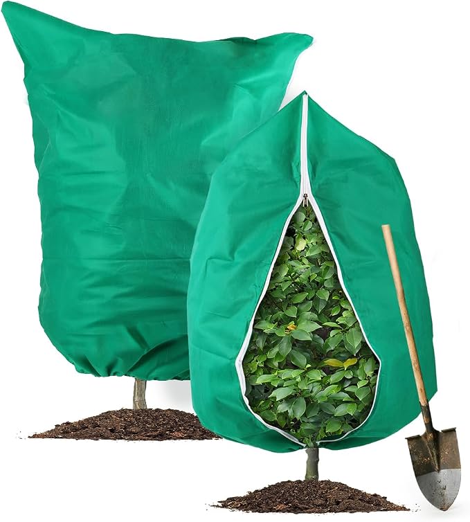 Plant Covers Freeze Protection 2-Pack, 47.3" x 70.9" Frost Covers with Zipper Drawstring, Outdoor Winter Frost Cold Weather Shrubs Trees Jacket Covers Green