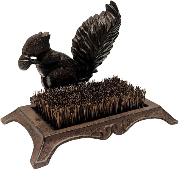 Treasure Gurus Cast Iron Metal Squirrel Boot Scraper Garden Shoes Brush Outdoor Front Door Porch Decor