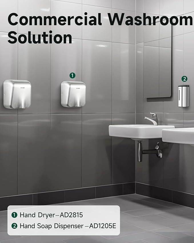 anydry IronStorm Electric Hand Dryers for Bathrooms Commercial HEPA Filter High-Speed Polished Stainless Steel Cover AC 100–130 V~