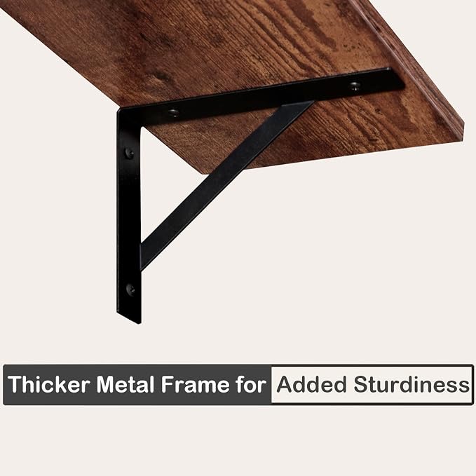 DINZI LVJ Long Wall Shelves, Set of 4, 39.4Inch Wall Mounted Shelves, Extra Large Wall Storage Ledges with Sturdy Metal Brackets for Living Room, Bathroom, Bedroom, Kitchen, Rustic Brown