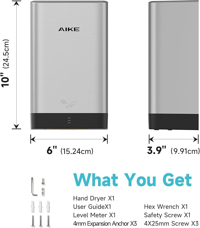 AIKE Compact Hand Dryer for Home Bathroom, Cover ABS Polycarbonate Design, 110V Silver Model AK2822