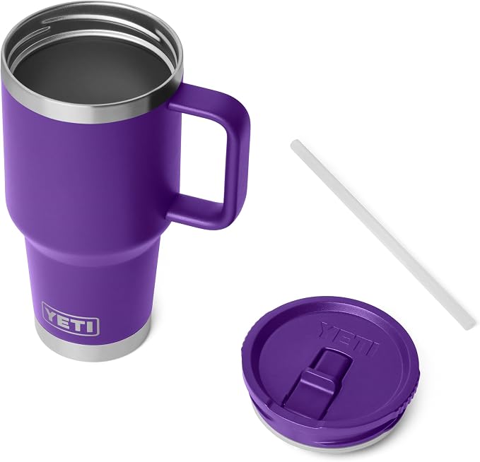 YETI Rambler 30 oz Travel Mug with Flip Straw Lid – Stainless Steel, Vacuum Insulated, Leakproof, Cup Holder Friendly, Pace Purple