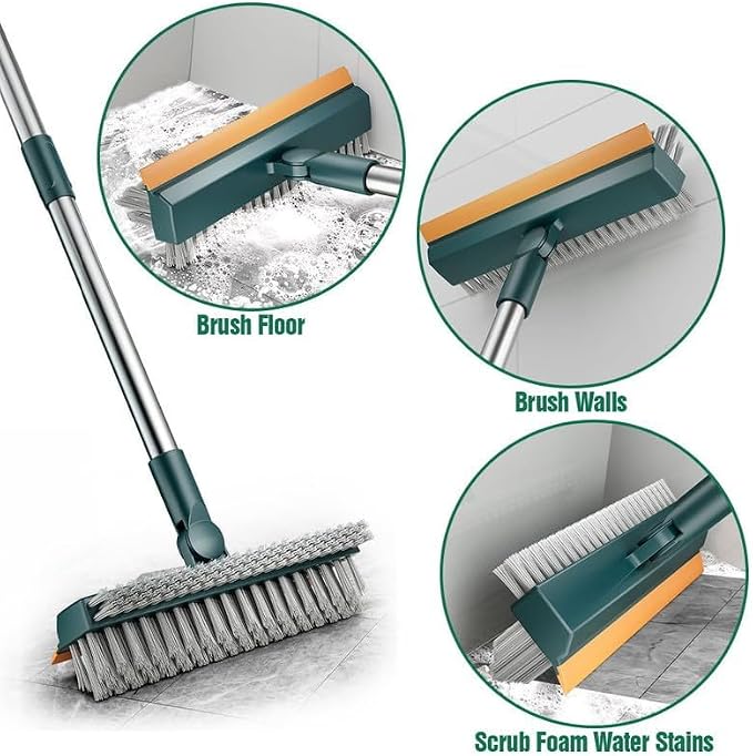 Bathroom Cleaning Brush with Wiper,Tiles Cleaning Brush Bathroom Brush with Long Handle Tile Cleaner Brush Bathroom Floor Cleaning Brush Floor Cleaner Brush Floor Scrub Brush (3 in 1 Brush)