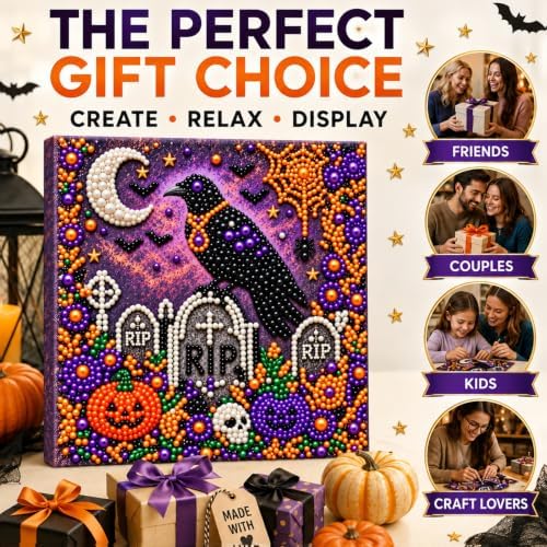 Diamond and Pearl Art Kits for Adults, Halloween Decorations, Framed Decor