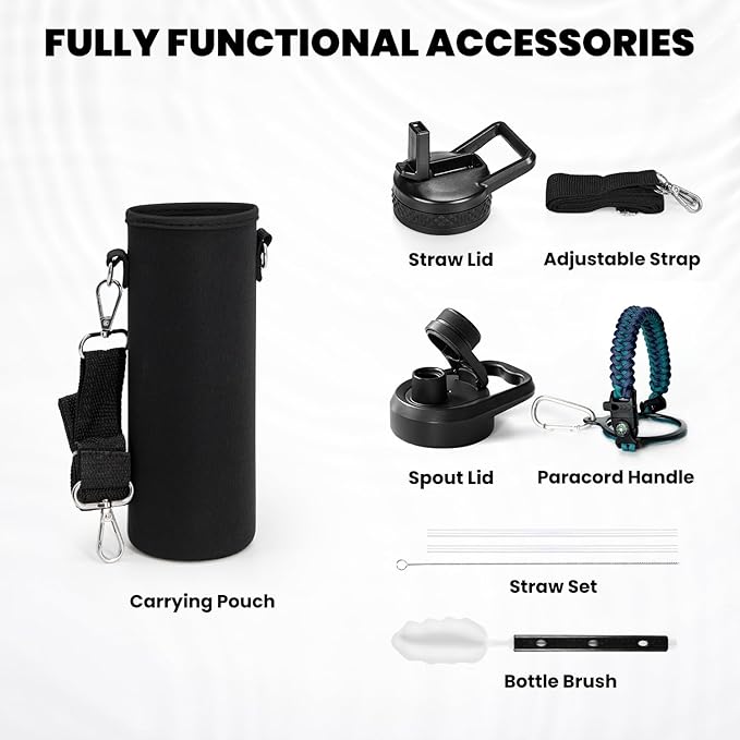 RAYMYLO Insulated Water Bottle 20 oz, Triple Wall Vacuum Stainless Steel (Cold for 24Hrs, Hot for 12Hrs), Leak Proof & Non-BPA, Modern Water Bottle Jug for School with Straw Spout Lids