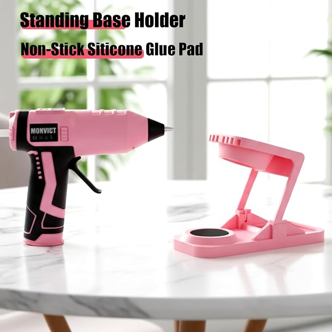 MONVICT Cordless Hot Glue Gun with Holder Base | Digital Display,Adjustable Temp,Smart Auto-Off,Silicone Pad,7.4V 2.6Ah Rechargeable Battery, Full Size,10 Glue Sticks