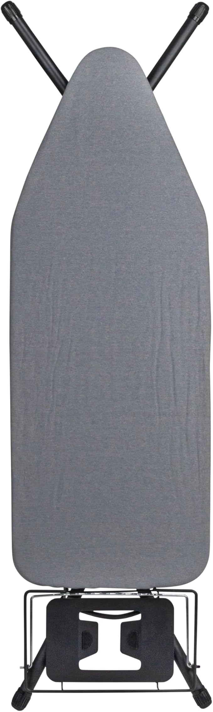 Household Essentials Wide Mega Ironing Board 4-Leg, Steel Top Pressing Station, Matte Black Frame, Grey Cover