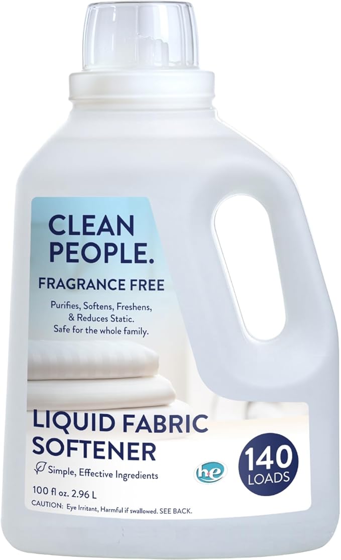 Clean People All Natural Liquid Fabric Softener - Plant-Based, Eco Friendly - Naturally Softens & Removes Static Cling - Vegan - Fragrance Free Laundry Softener - 100 fl oz - 140 loads