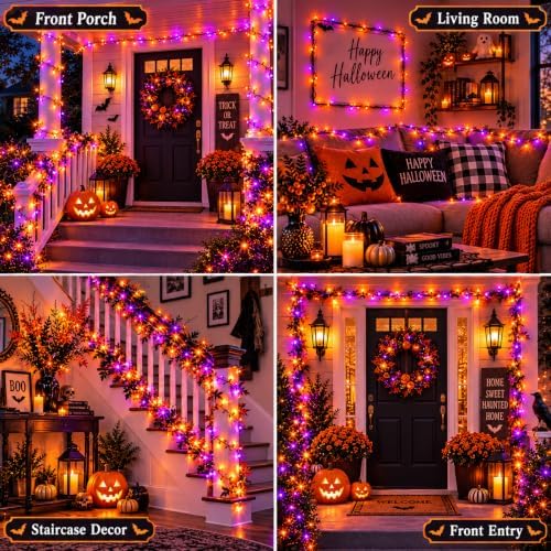 OZS Connectable 2-Pack 164Ft 400LED Halloween String Lights, Purple&Orange