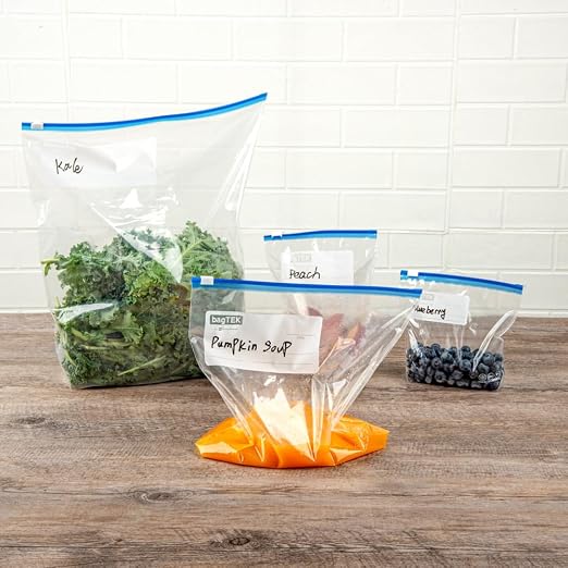 Restaurantware Bag Tek 1 Gallon Freezer Slider Bags 1000 Disposable Zipper Pouch Bags - Slide Zipper Expandable Bottom Clear Plastic Freezer Bags With Write-On-Label For Food Storage
