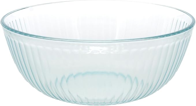 Pyrex 7404 (4.5Qt) Glass Mixing Bowl & 7404-PC Blue Lid - Made in USA | Clear Glass | BPA-Free Plastic Cover | Round Shape | Food Prep Use | Top Rack Dishwasher Safe | Resists Stains & Odors