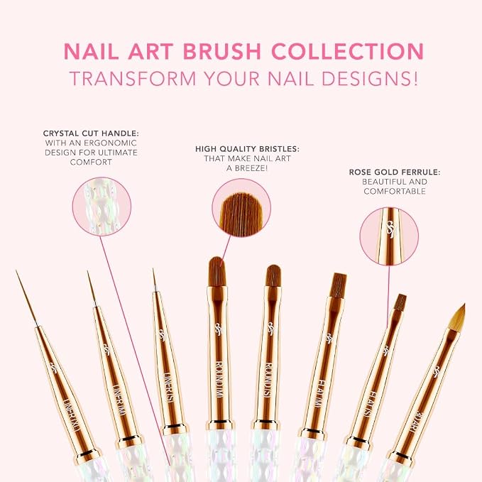 Kiara Sky Professional Nails *NEW* Complete Nail Art Brush Collection for Gel & Nail Art - Acetone Resistant 100% Kolinsky Brush