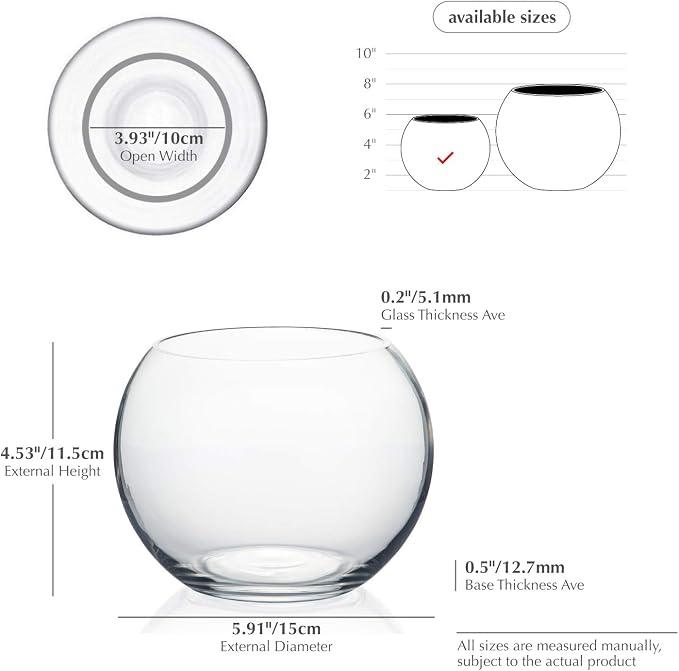 WGV Bowl Glass Vase Bulk, Diameter 6", Height 4.5", Open Width 4", 48 oz., (Multiple Sizes Choices) Clear Bubble Planter Terrarium Fish Bowl for Wedding Event Home Decor, 12 Pieces (VBW0006A)