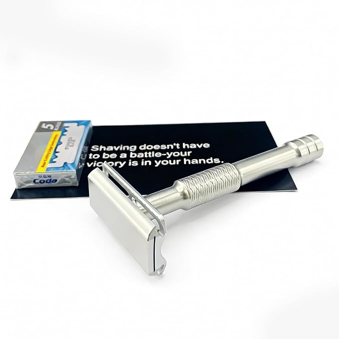 KAMPFE Shaving Razor CNC Aluminum Double Edge Safety Razor Contains 5 Blades.Perfect Fixed Shaving Angle With Superior Blade Rigdity.Aggress Type Reusable Single Blade Razors for Men and Women