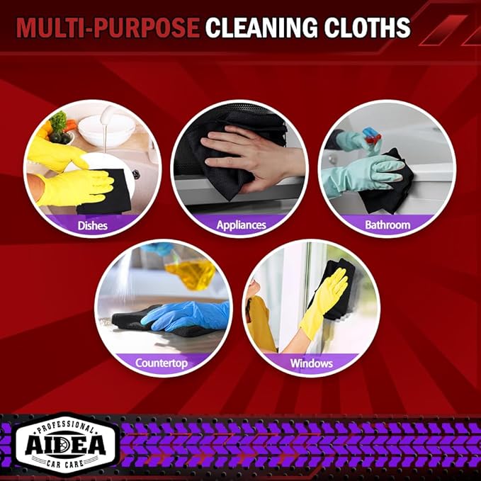 AIDEA Microfiber Cleaning Cloth Black, 800PK, Microfiber Towels for Cars, Shop Towels Cleaning Rags, Premium Wash Cloths, Absorbent Towel for SUVs, House, Kitchen, Commercial, Cleaning Supplies 12×12"