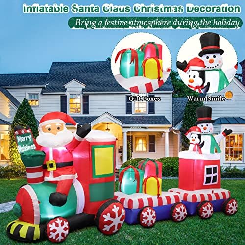 FunFanso 8 FT Christmas Inflatable Train with Santa, Snowman, Gift Boxes