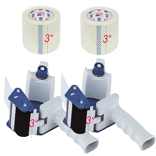 PERFECTAPE 3" Heavy Duty Packing Tape with 2 Tape Gun, 2 Rolls, 3" x 65Y | 2 pcs of Tape Gun Included, 2.7 mil, Clear, 65 Yards For Packaging, Shipping and Moving