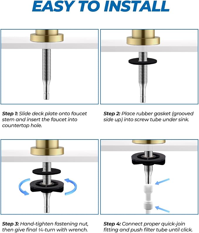 WEWE Drinking Water Faucet, Lead-Free Kitchen Water Filter Faucet for Reverse Osmosis or Water Filtration System, RO Faucet, Gold