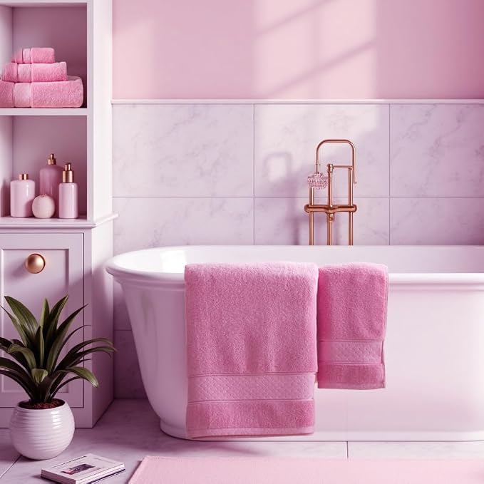 COZYART Bath Towel Set 6 PCS, Pink Luxury 100% Turkish Cotton 650GSM | Soft Absorbent Quick Dry, OEKO‑Tex 100 Cert. Zero Twist Ring Spun Cotton, Plush Fluffy, Breathable Hotel Quality Towels Set