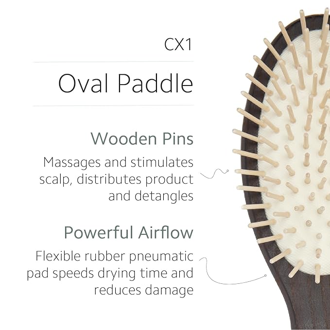 Ibiza Hair Oval Paddle Detangling Brush (CX1) | Natural Wooden Pins to Stimulate Scalp & Reduce Drying Time | Durable, Lightweight Carbonized Wood | Hypoallergenic Design