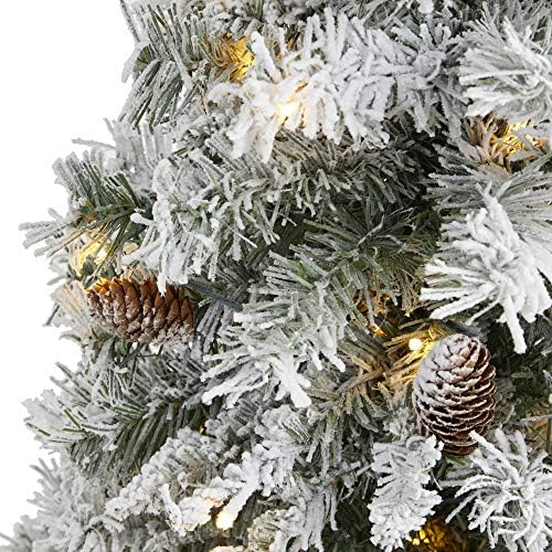 Nearly Natural 3ft Pre-Lit Flocked Pine Artificial Christmas Tree 50 LEDs