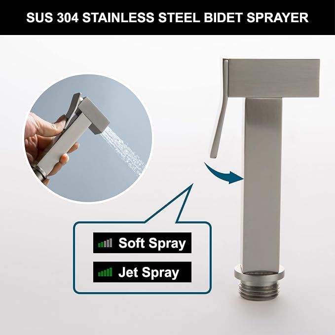 SHAMANDA Warm Water Bidet Sprayer for Toilet with Hot and Cold Brass Rough-in Valve, Stainless Steel Handheld Bidet Attachment Set for Feminine, Pets and Baby Diaper Wash, Brushed Nickel, BDS08-2