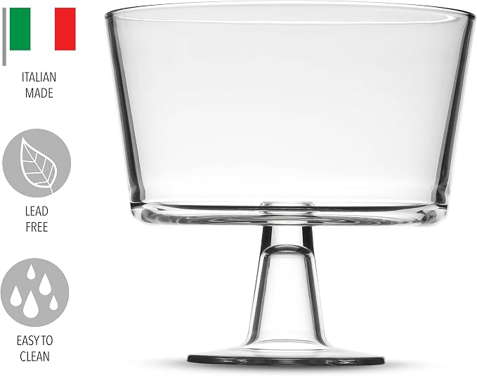 Godinger Trifle Bowl, Fruit Bowl, Italian Made Crystal Glass Footed Trifle Bowls, Dessert Display Cake Stand - Made in Italy