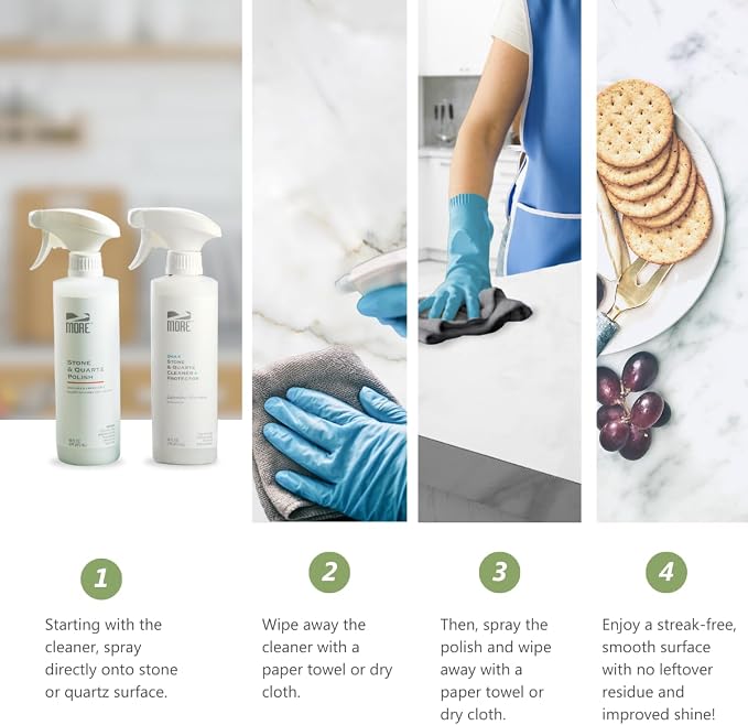 MORE - Twin Pack - Includes Stone & Quartz Cleaner + Polish - Granite, Quartz & Marble Cleaner & Polish - For Kitchen & Bathroom Countertops - Pack of 2 16oz Sprays - Lavender Verbena