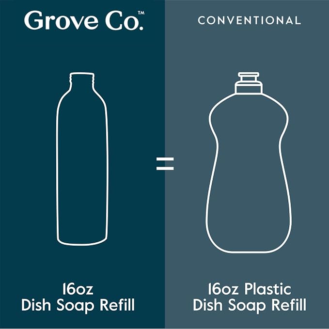 Grove Co. Dish Soap, 3 x 16 fl oz Refills, Orange & Rosemary | Plastic-Free; Refill format; Natural Fragrance; Removes Stuck on Food; 98% plant-based ingredients