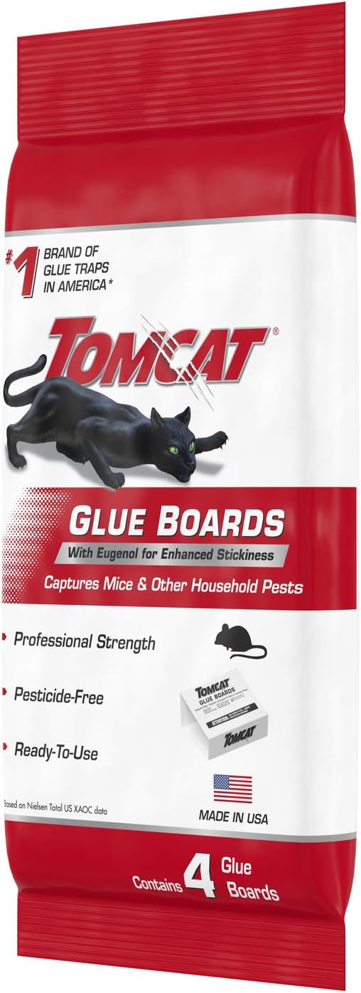 Tomcat Glue Boards with Immediate Grip Glue for Mice, Cockroaches, and Insects, Ready-to-Use, 3-Pack (12 Glue Boards)