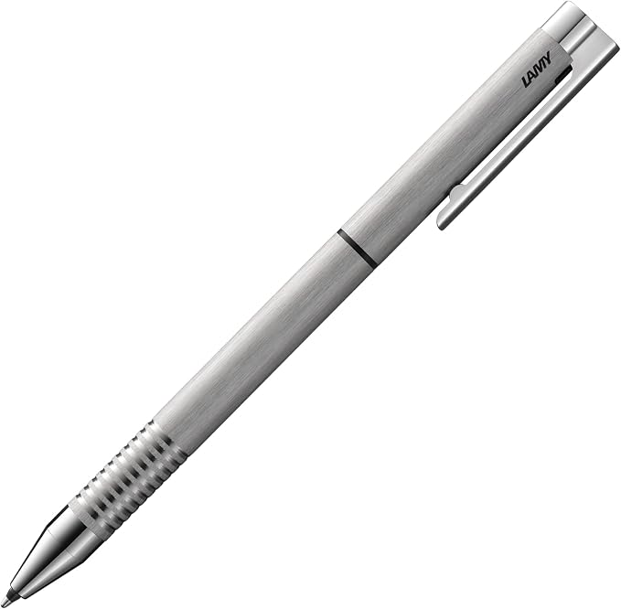 Lamy logo twin pen - multifunction pen set - mechanical pencil & ballpoint pen in an elegant stainless steel - incl ballpoint refill M 21 in black, fine line refill M 41 (0.5 mm) & leather case