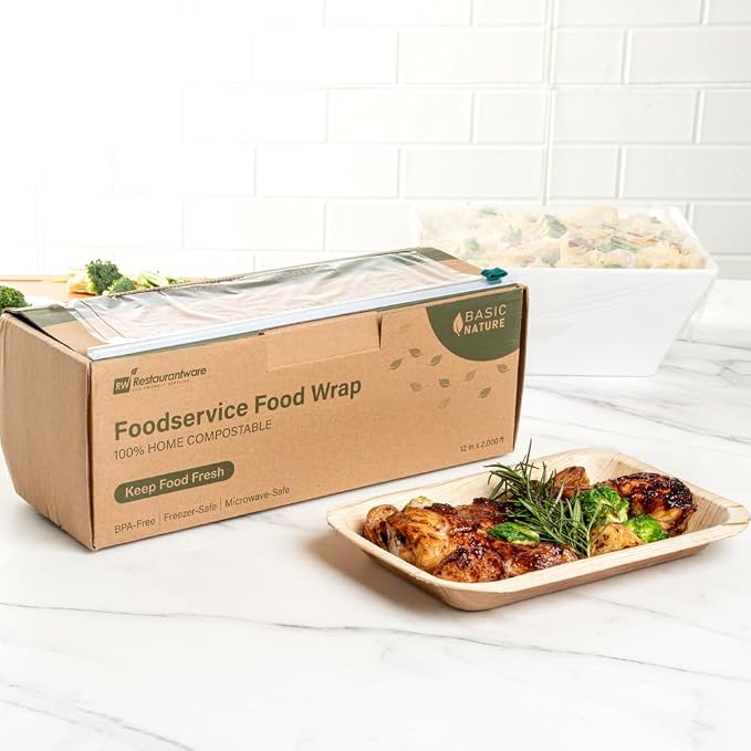 Restaurantware Basic Nature 12" x 2000' Food Wrap 1 Microwavable Cling Wrap - With Built-In Slide Cutter Freezable Clear Plastic Kitchen Food Wrap Durable For Restaurant Cafes And Delis