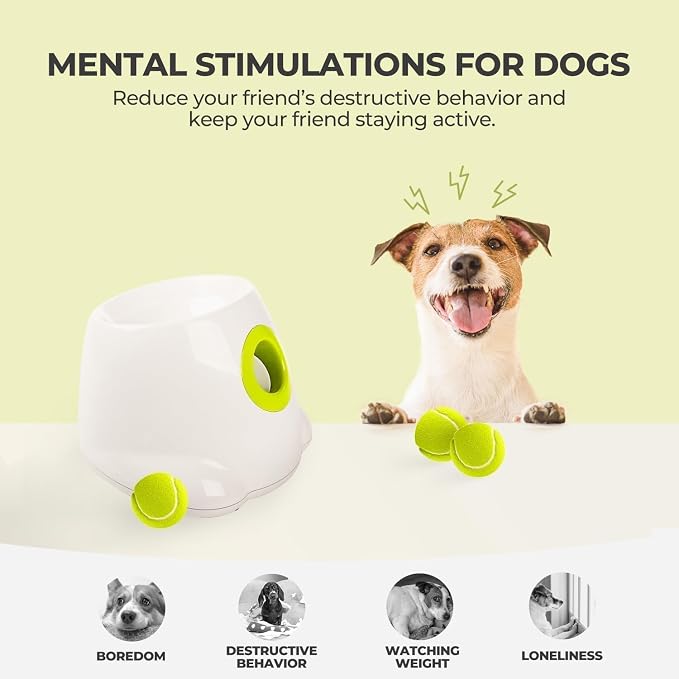 ALL FOR PAWS Automatic Dog Ball Launcher, Interactive Fetch Toy for Small to Medium Dogs, Pet Thrower Machine for Indoor & Outdoor Play, 3 Pcs 2-Inch Balls Included